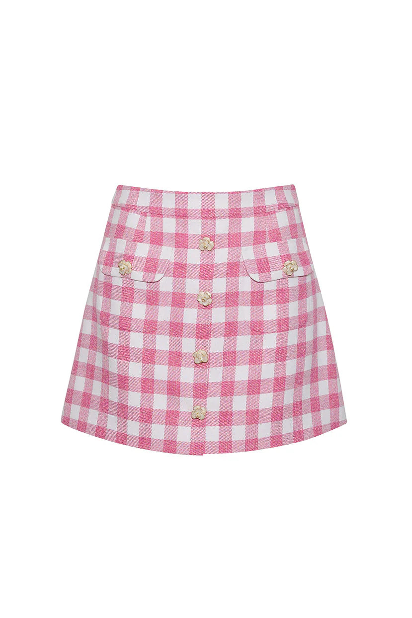 Cara Cara - Faye Mini Skirt - Pink Boucle Grid | Jones & Daughters