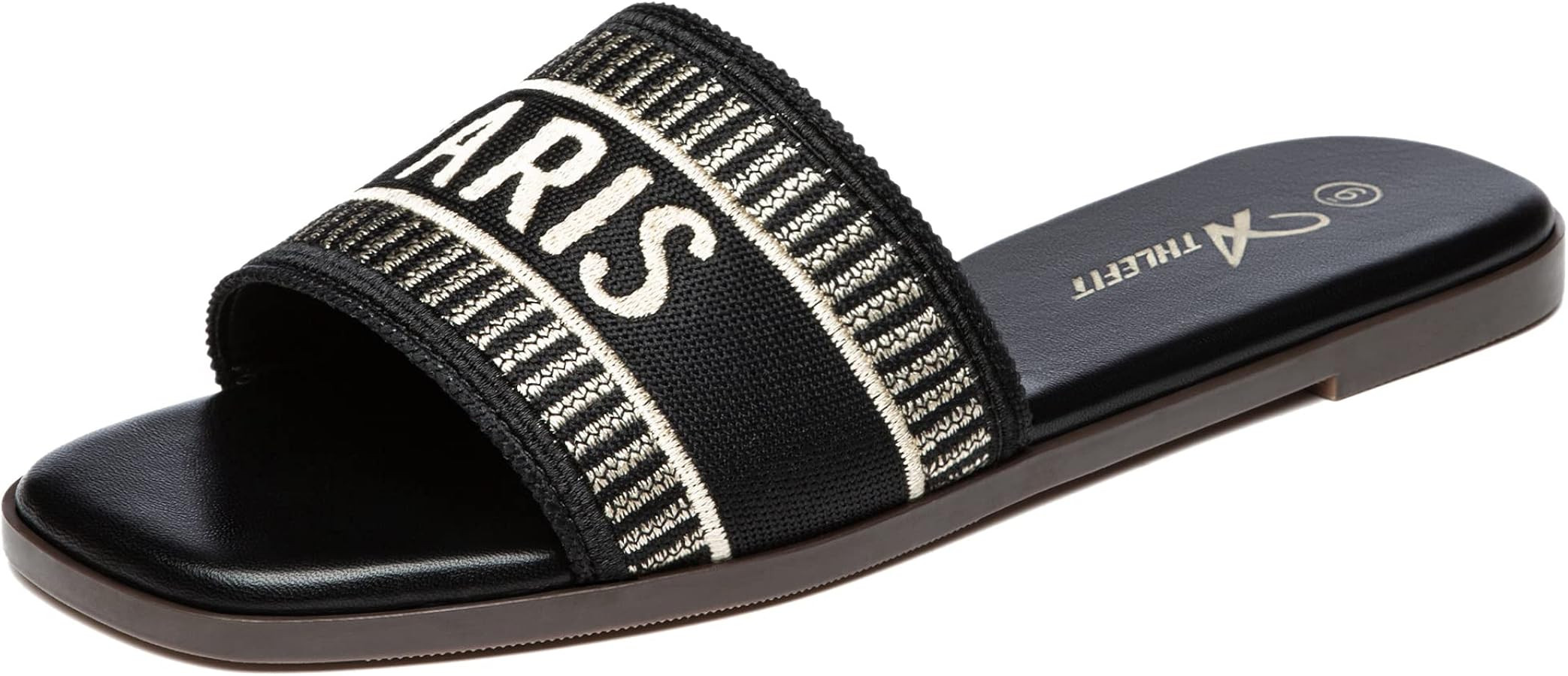 Athlefit Summer Black Flat Sandals for Women Comfortable Slip On Slide Sandals 2024 Fashion | Amazon (US)