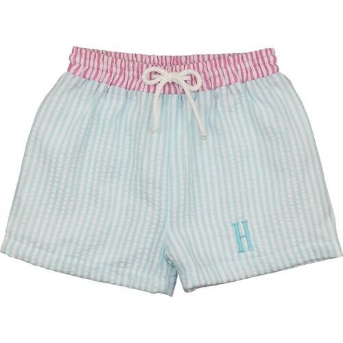 Mint And Pink Seersucker Swim Trunks - Shipping Early March | Cecil and Lou