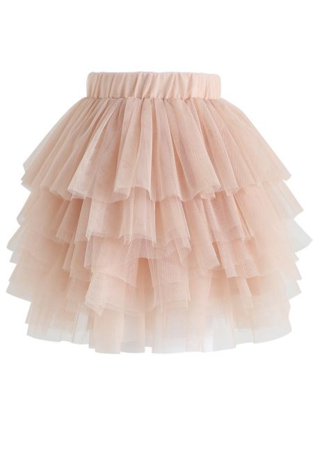 Love Me More Layered Tulle Skirt in Nude Pink for Kids | Chicwish