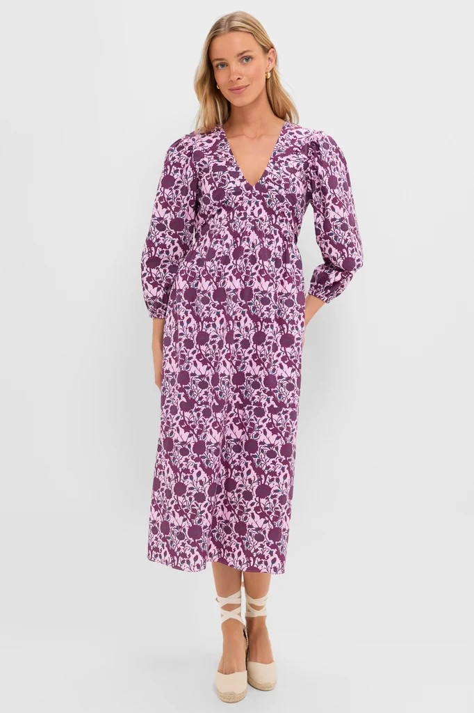 Mauve and Wine Floral Chloe Midi Dress | Tuckernuck (US)