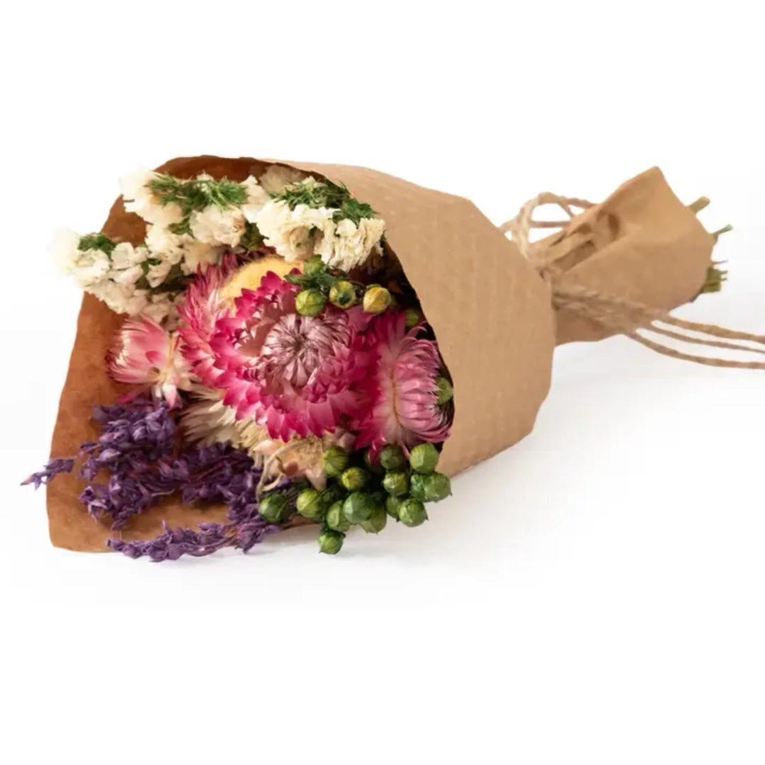 These mini strawflower and statice bouquets are the sweetest little accent for any space. Wrapped in kraft paper and tied with jute, each petite bundle adds natural charm to shelves, tablescapes, or small decorative moments. Perfect for gifting, styling place settings, or adding a touch of dried floral beauty anywhere, these 7” bundles prove that small details make the biggest impact.

#LTKHome #LTKStyle #MiniBouquet #DriedFlowers #Strawflowers #FarmhouseDecor #ShelfDecor #TablescapeIdeas #SmallDetails #HomeStyling #GiftIdeas #LTKFinds 

#LTKSeasonal #LTKHome