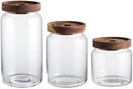 3pcs Clear Glass Food Storage Jar/Cotton Container With Airtight Seal Acacia Wood Lids for Kitche... | Amazon (US)