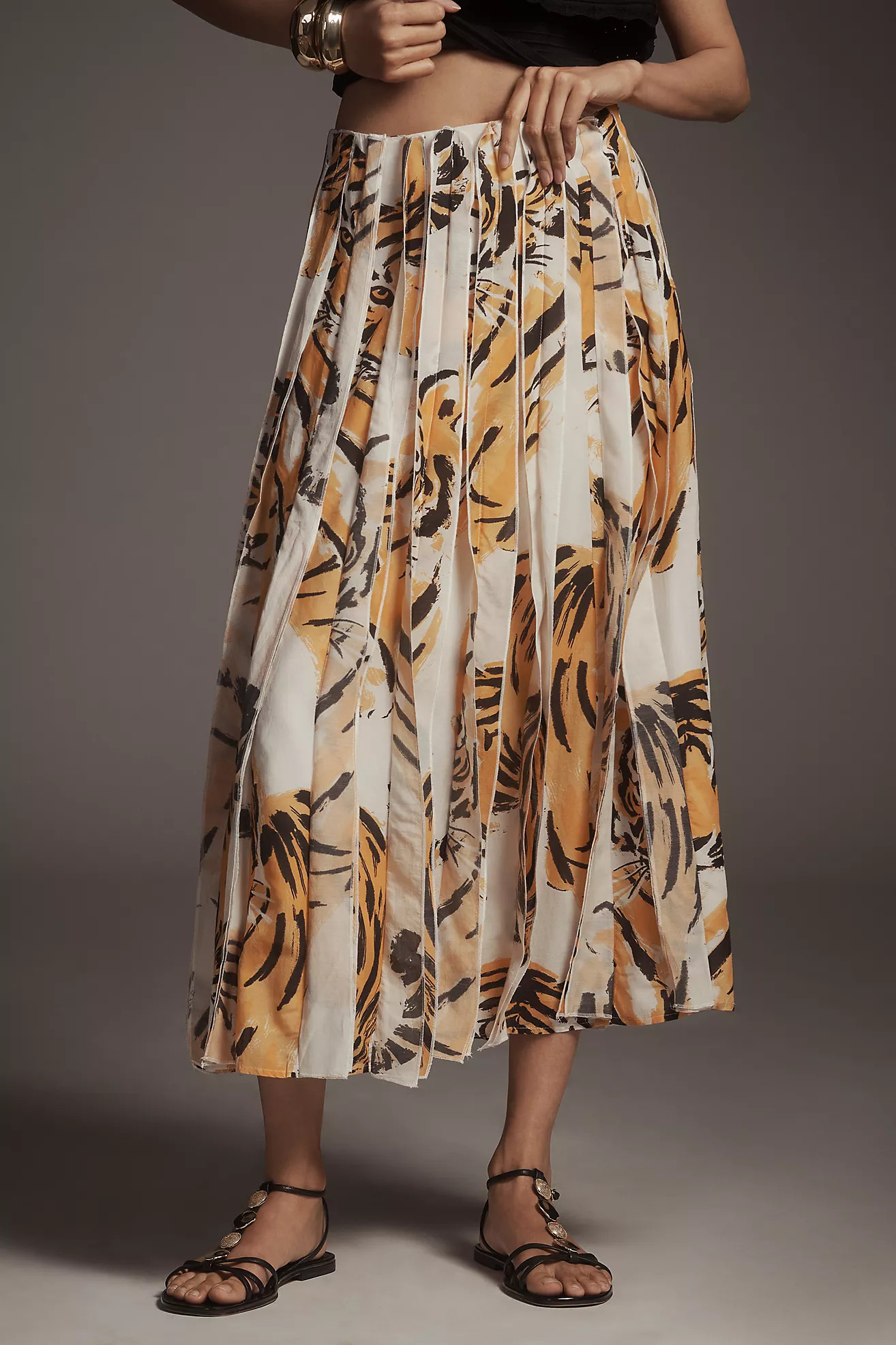 Maeve Graphic Tiger Piped Midi Skirt | Anthropologie (US)