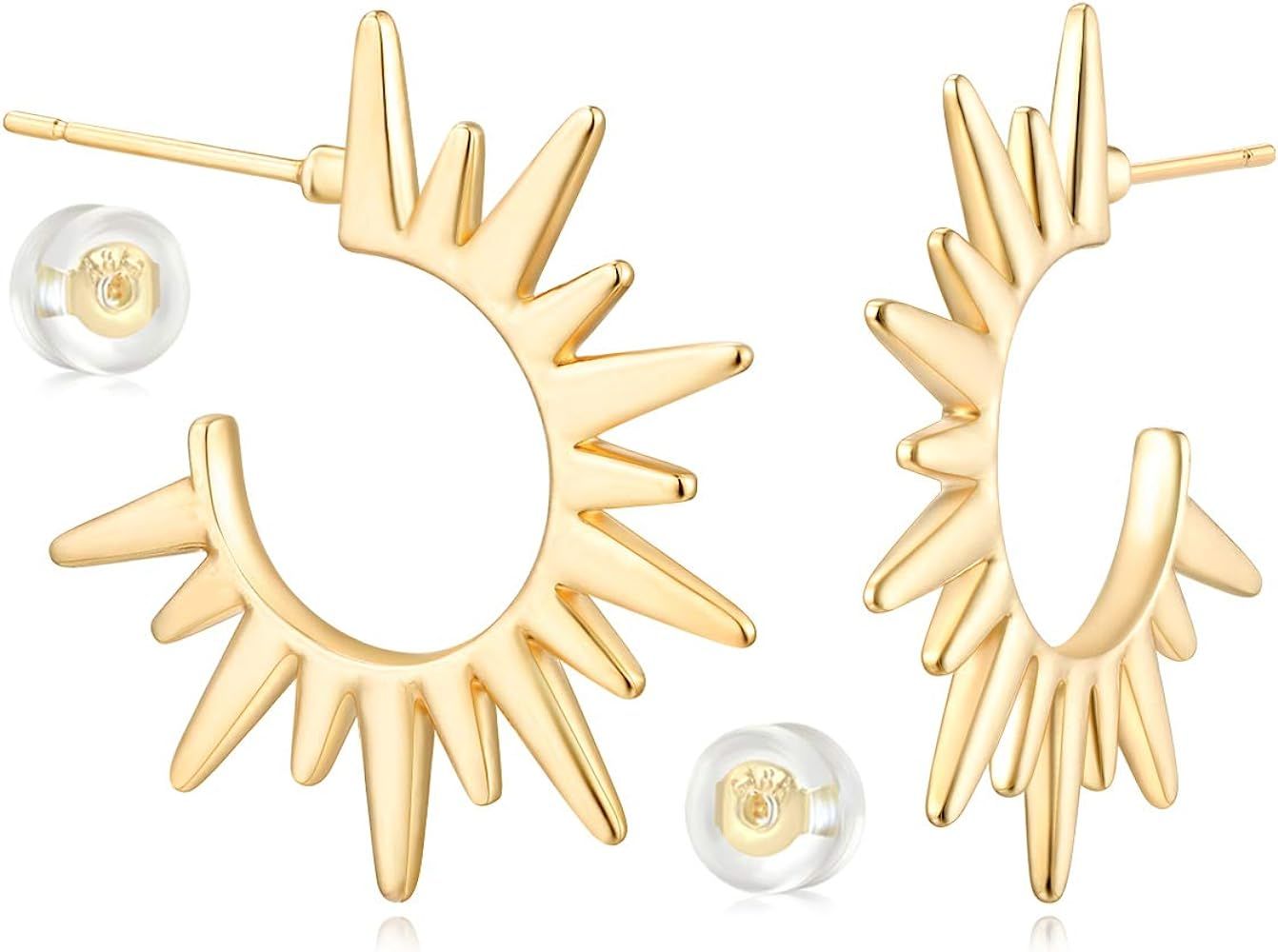 Amazon.com: MYEARS Women Open Hoop Earrings Gold C Shape Half Spikes Sleeper Small 14K Gold Fille... | Amazon (US)