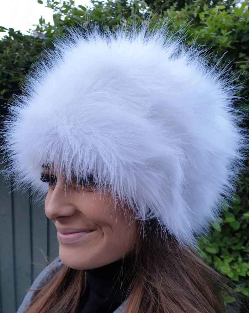White Faux Fur Hat Russian Style with Cosy Polar Fleece Lining-Fur Hat-Fake Fur Hat-Winter Hat-Lo... | Etsy (US)