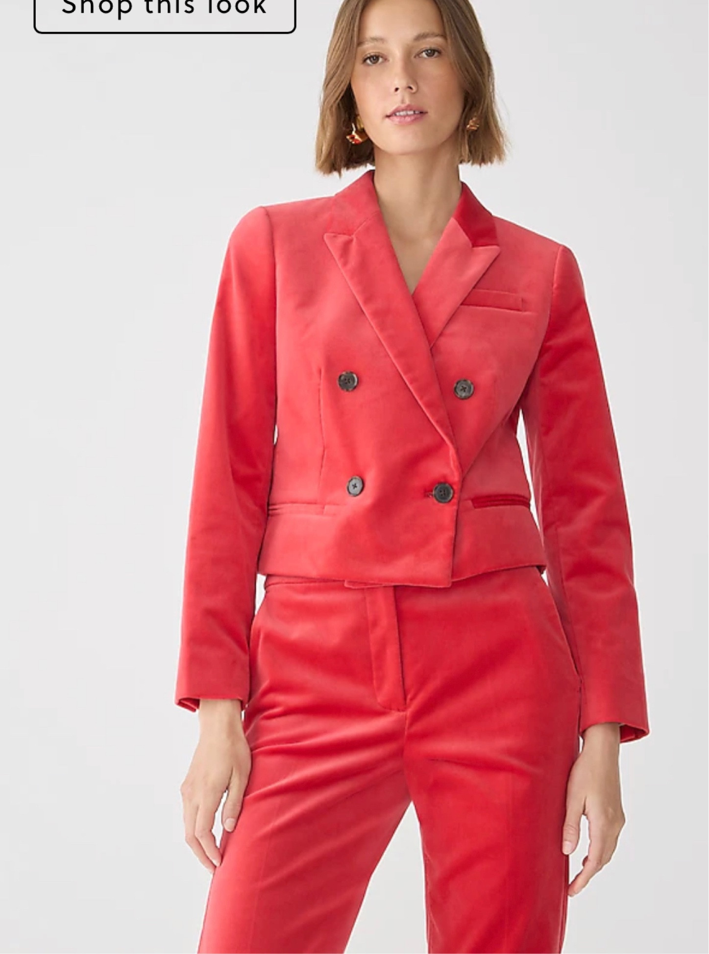 Velvet cropped blazer holiday party outfit red suit #suit #red #cropped 

#LTKstyletip #LTKHoliday #LTKparties