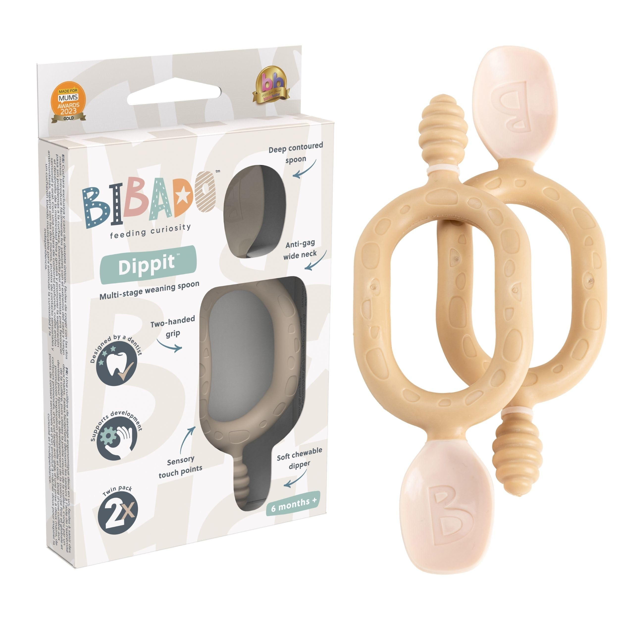 Bibado - Dippit Baby Spoon and Dipper, Fawn (2-Pack) - Soft, Chewable Dipper & Deep Spoon - Two-H... | Amazon (UK)