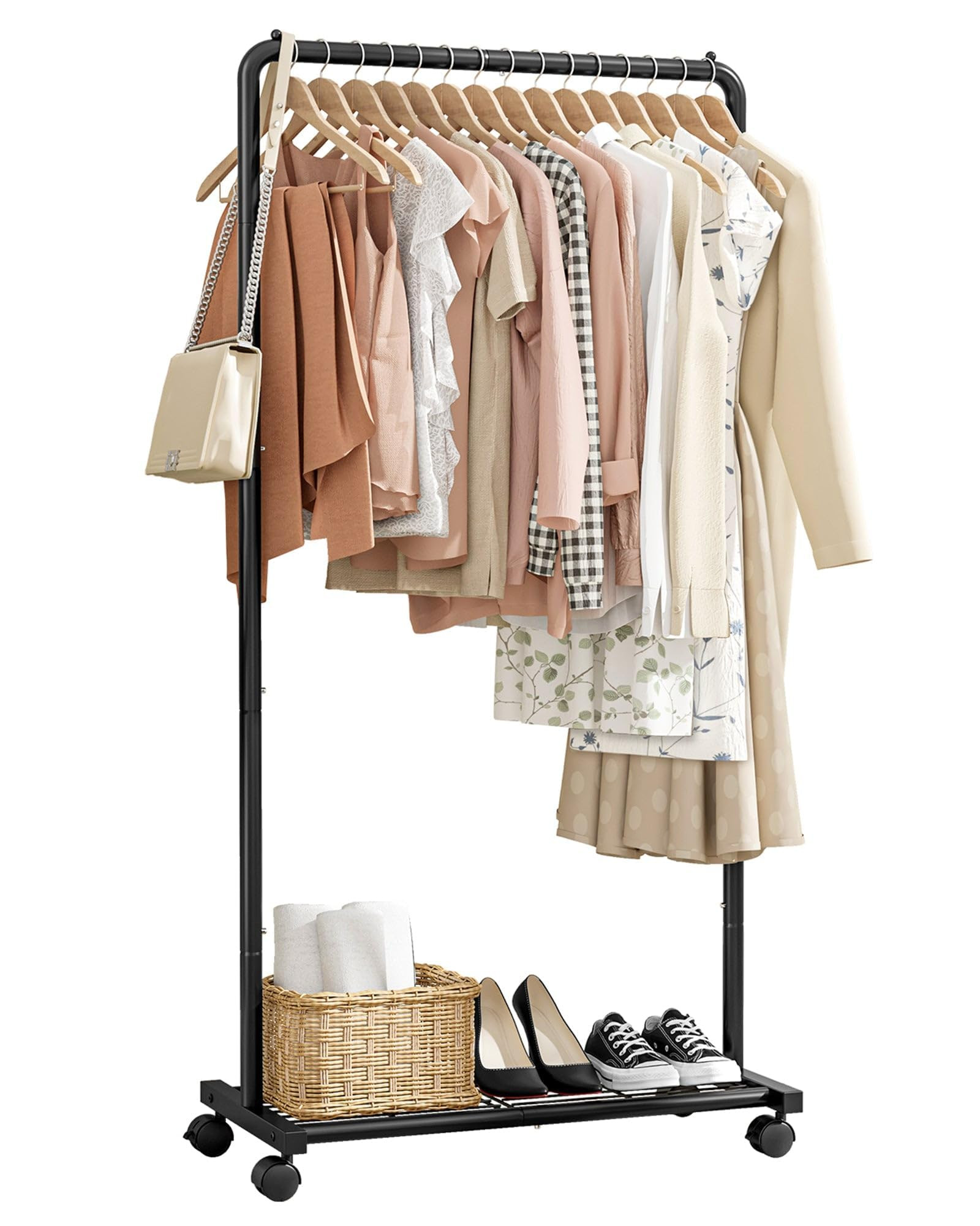 Clothes Rack - Clothing Rack with Storage Mesh Shelf & Casters, Heavy-Duty Metal Clothing Rack fo... | Amazon (US)