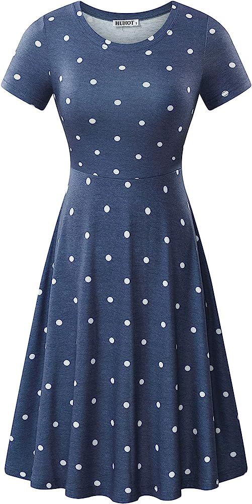 HUHOT Women Casual Spring Dress Short Sleeve A Line Knee Length Midi Summer Sun Dresses | Amazon (US)