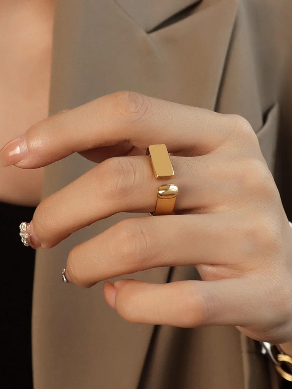 Geometric Golden Open Ring | Commense