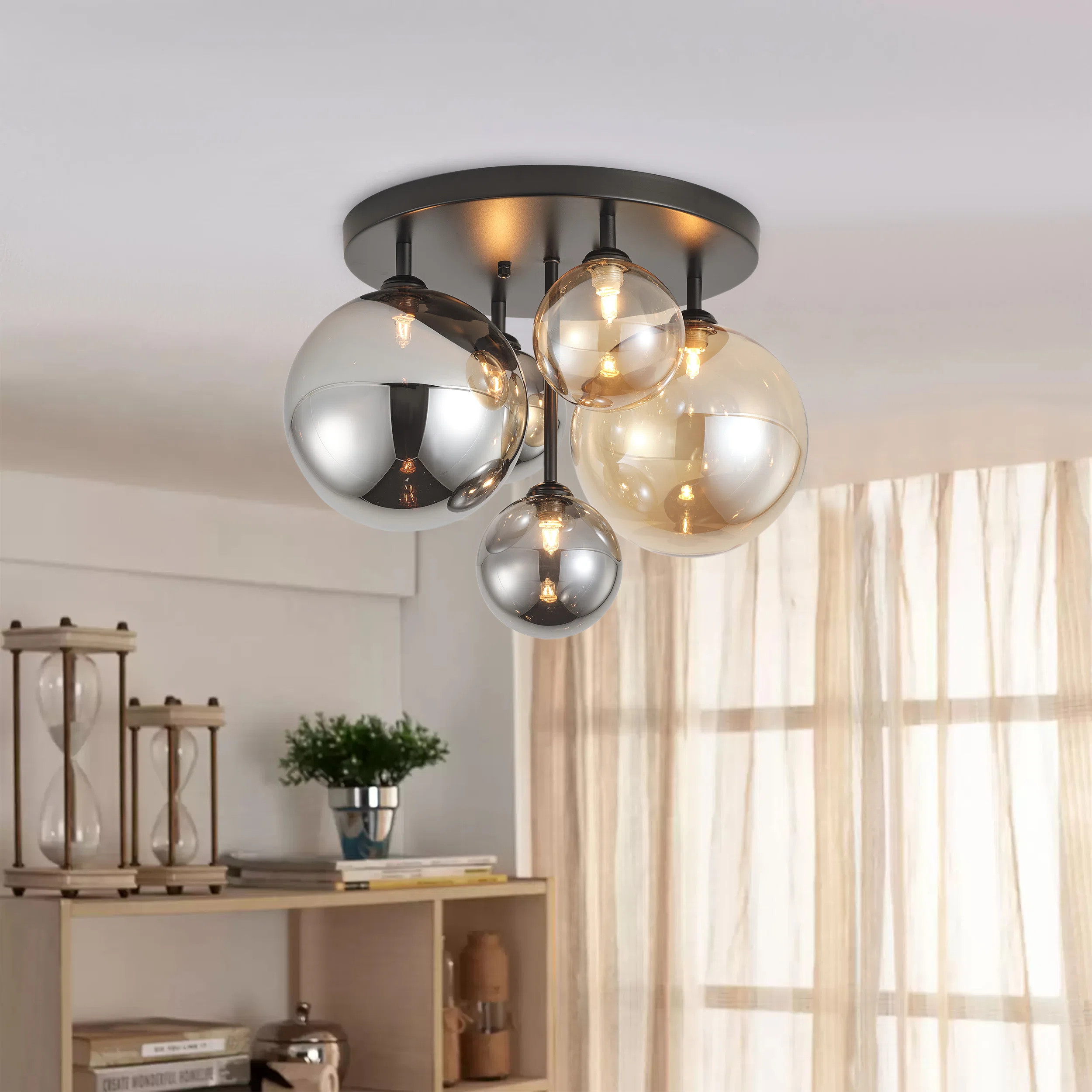 Bertina 5-Light Modern Globe Glass Shade Dimmable Semi Flush Mount Light | Wayfair North America