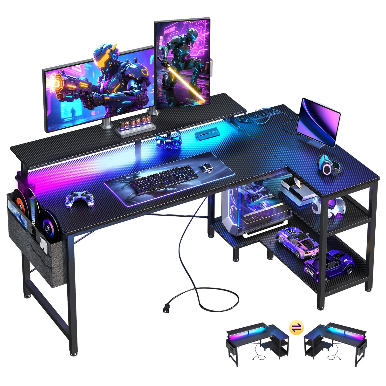 ODK 48 Inch Gaming Desk with USB Charging Ports and LED Lights, Reversible L Shaped Computer Desk... | Amazon (US)