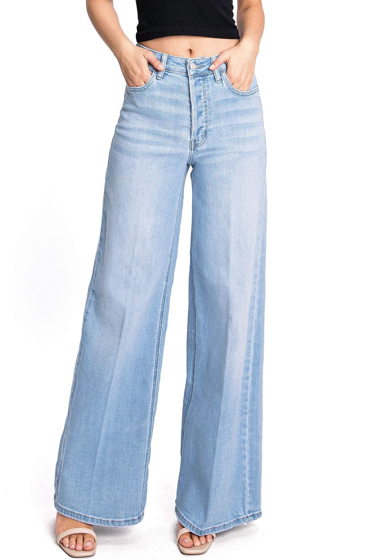 Cello Jeans Women's Juniors High Rise Wide Leg Flare Denim (7, Light Denim) - Walmart.com | Walmart (US)