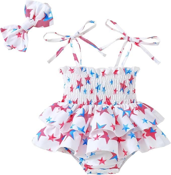 Noubeau Toddler Baby Girl 4th of July Dresses Independence Day Outfit Kid American Flag Stars Str... | Amazon (US)