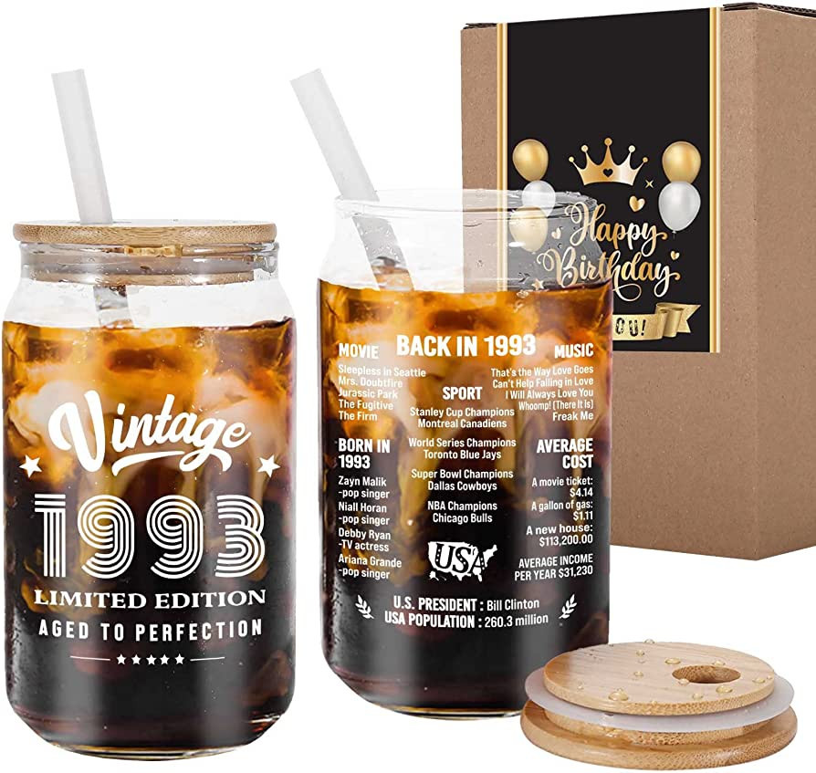 30th Birthday Gifts for Women Men 30th Birthday Decorations for Him Her 1993 Vintage Iced Coffee ... | Amazon (US)