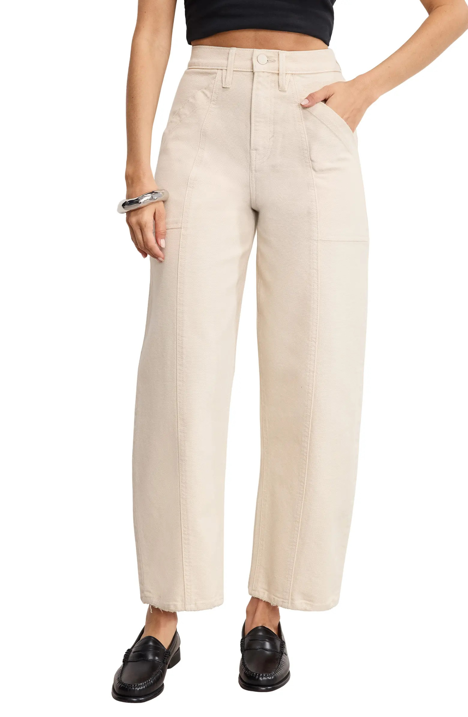 Cotton Blend Canvas Crop Barrel Leg Pants | Nordstrom
