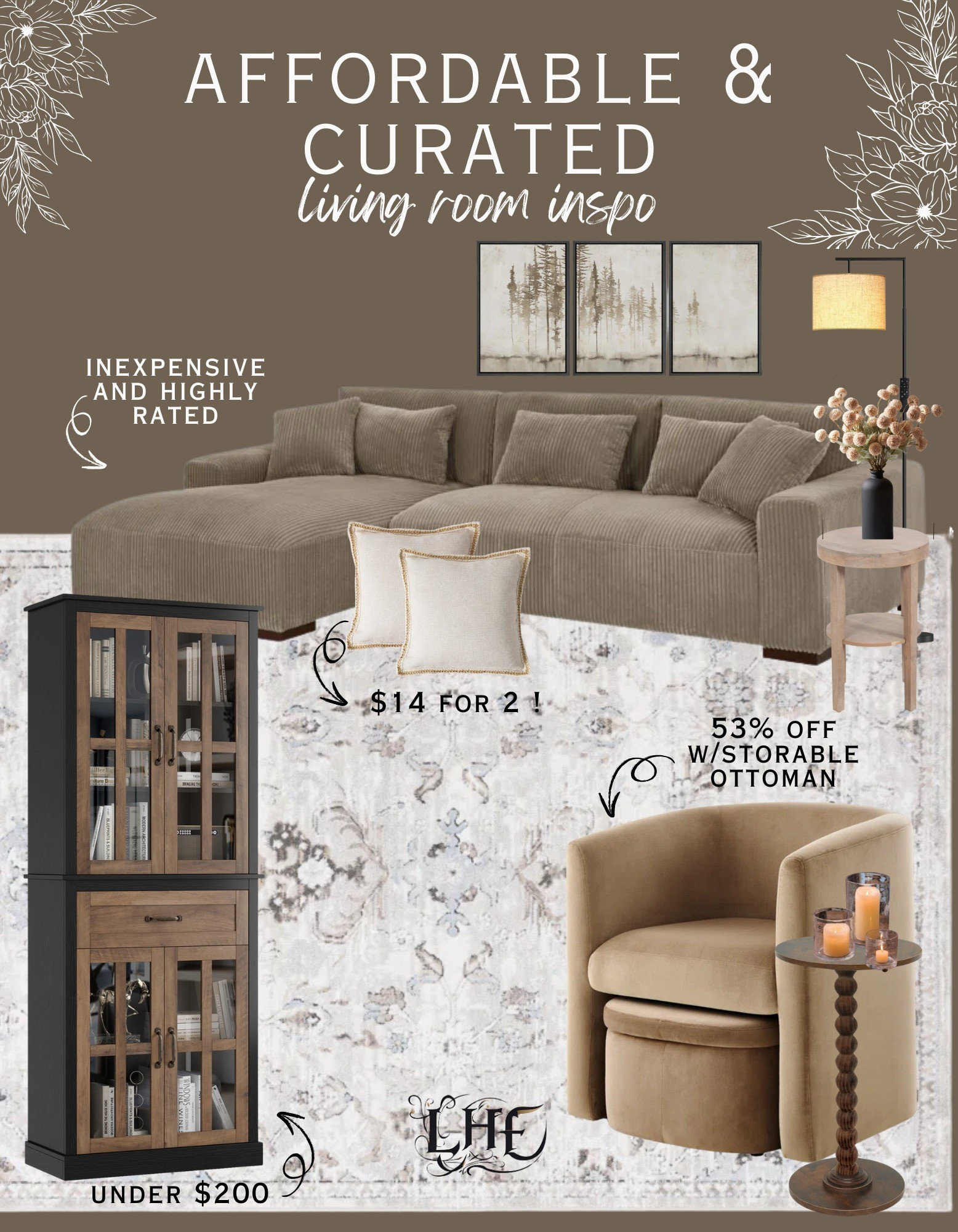 Affordable living room inspo! Shop by clicking the thumbnails below 👇.  . . Area rug, living room rug, rugs living room, cabinet storage, curio cabinet, cabinet, farmhouse living room, modern farmhouse living room, living room, couch, couch living room, sectional couch, floor lamp, affordable couch, affordable living room, affordable furniture, affordable home decor, wall art, art prints, artwork, side table, accent table, pillows, accent pillows, decorative pillows, accent chair, chair and ottoman, chairs living room, chair with ottoman, rugs for living room, neutral living room, neutral home decor, neutral area rugs 

#LTKHome #LTKSaleAlert #LTKStyleTip