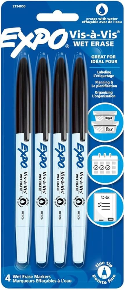 EXPO Vis-A-Vis Wet-Erase Overhead Transparency Markers, Fine Point, Black, 4-Count | Amazon (US)