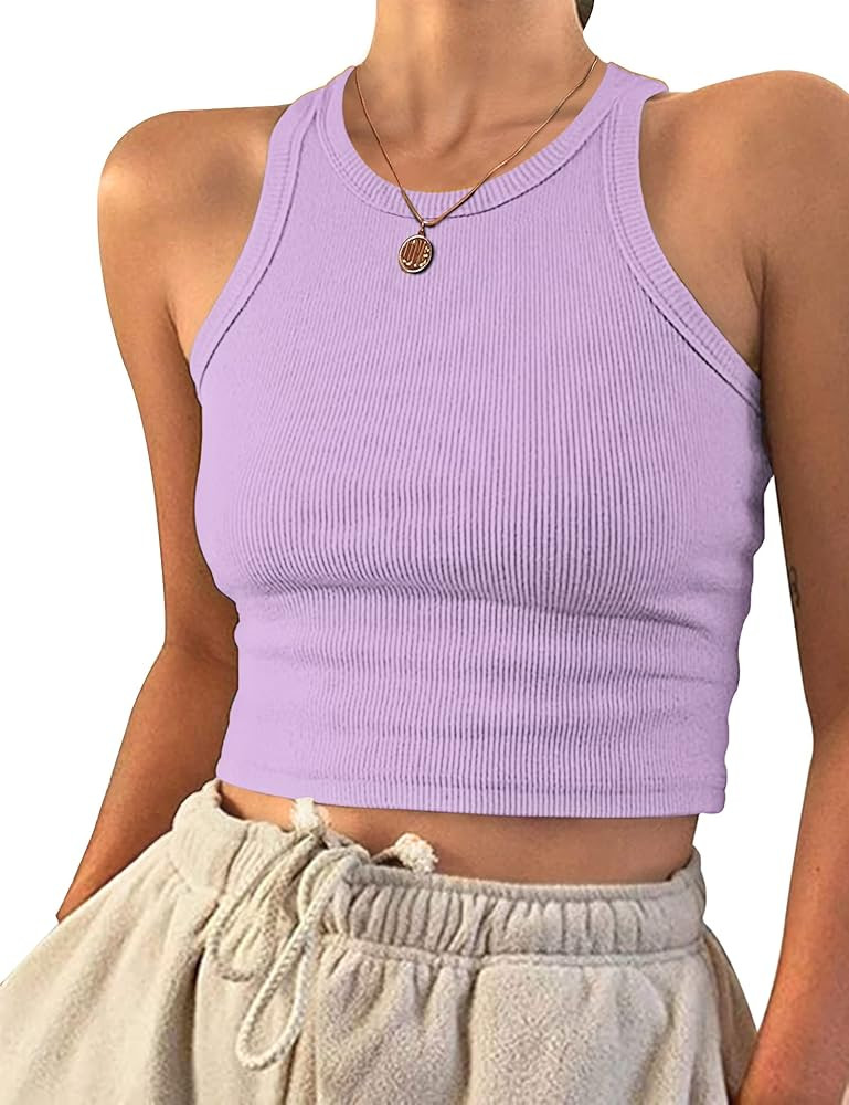 AUSELILY Womens Tank Top Womens Round Neck Basic Racerback Ribbed Tank Top Women | Amazon (US)