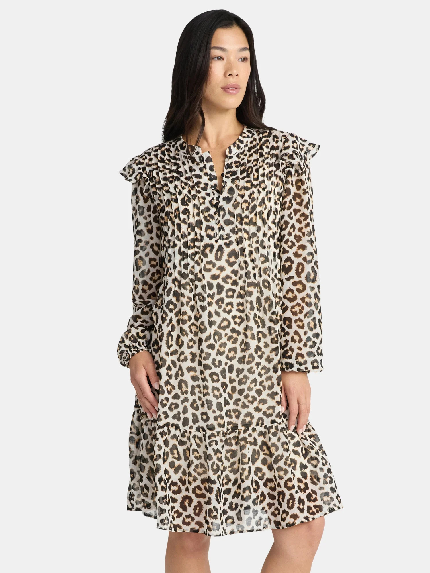 Time and Tru Women's Pintuck Mini Dress with Long Sleeves, Sizes XS-XXXL - Walmart.com | Walmart (US)