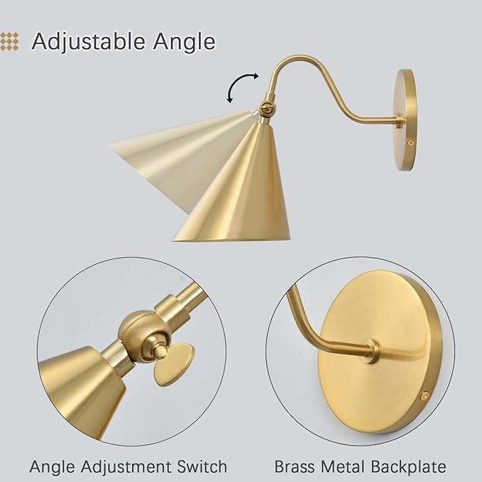 Modern Brass Wall Sconces with Movable Metal Shape, Goose Neck Style Metal Bedside Lamp Wall Ligh... | Amazon (US)