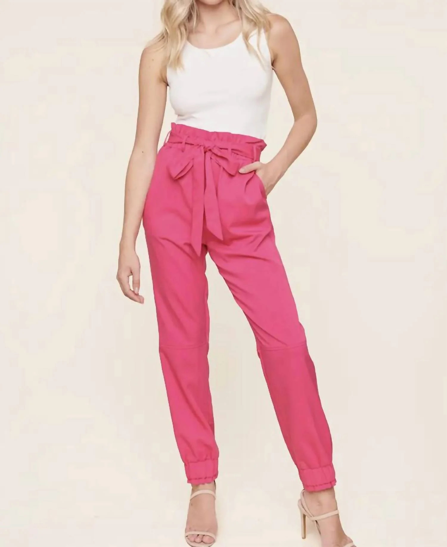 Paper Bag Waist Trousers In Hot Pink | Shop Simon