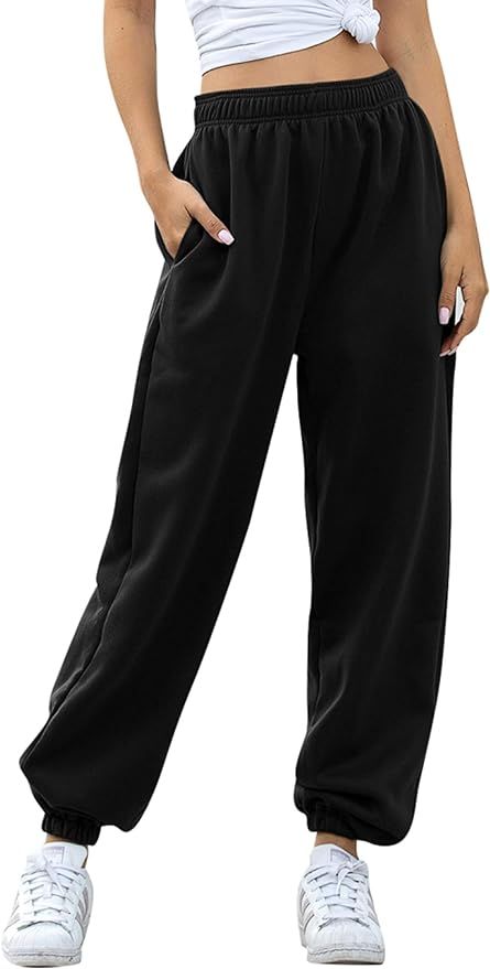 Women's Cinch Bottom Sweatpants Pockets High Waist Sporty Gym Athletic Fit Jogger Pants Lounge Tr... | Amazon (US)