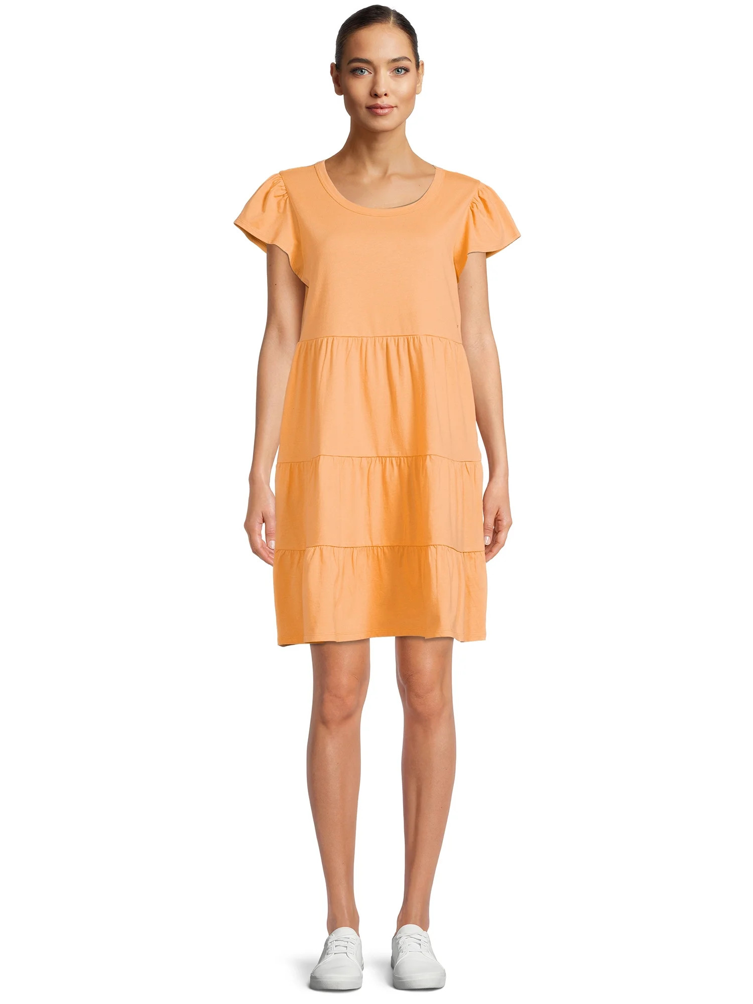 Time and Tru Women's Short Sleeve Tiered Knit Dress | Walmart (US)