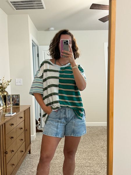 Wearing this outfit on repeat this summer!! Small in the shirt, fits oversized 