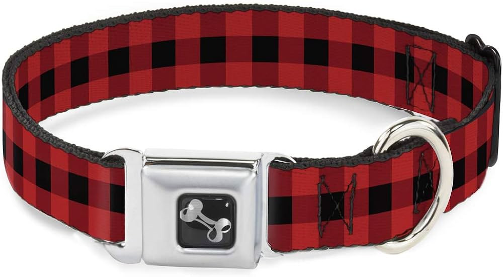 Buckle-Down Seatbelt Buckle Dog Collar - Buffalo Plaid Black/Red - 1" Wide - Fits 15-26" Neck - L... | Amazon (US)