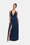 Navy Blue Metallic Evening Dress, Maxi Long Bridesmaid Dress, Wedding or Prom, Open-Back Lycra Gown  | Amazon (US)