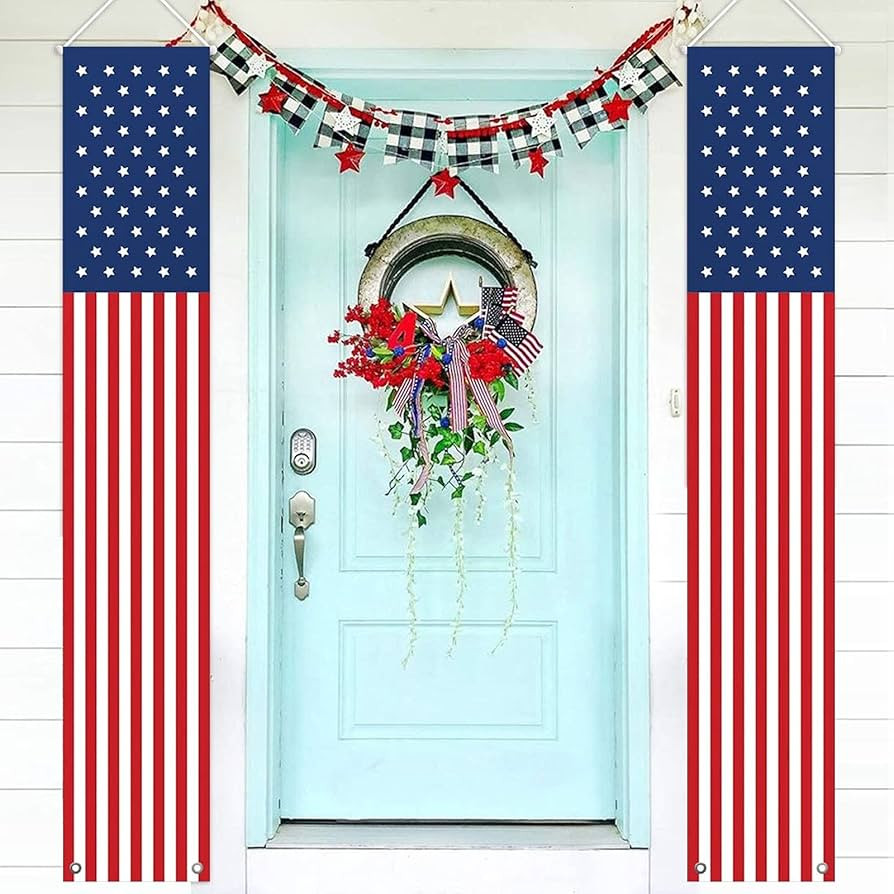 4th of July Decorations Outdoor - Hanging American Flag Banners Stars and Stripes Porch Sign -Pat... | Amazon (US)