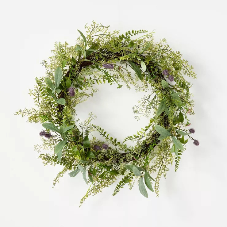 Mixed Greenery and Asymmetrical Thistle Wreath - Threshold™ designed with Studio McGee | Target
