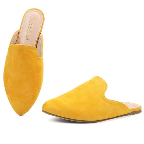 BOYYOUN Women's Mules Comfortable Slip-On Flats for All-Day Wear, Yellow, 5.5 | Amazon (US)