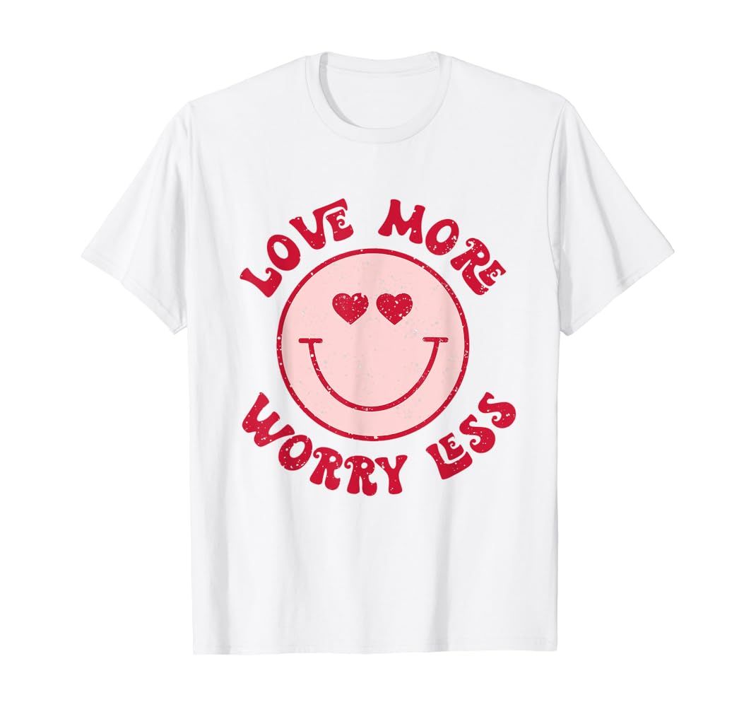 Funny Valentine Shirt Love More Worry Less Smile Face Meme T-Shirt | Amazon (US)