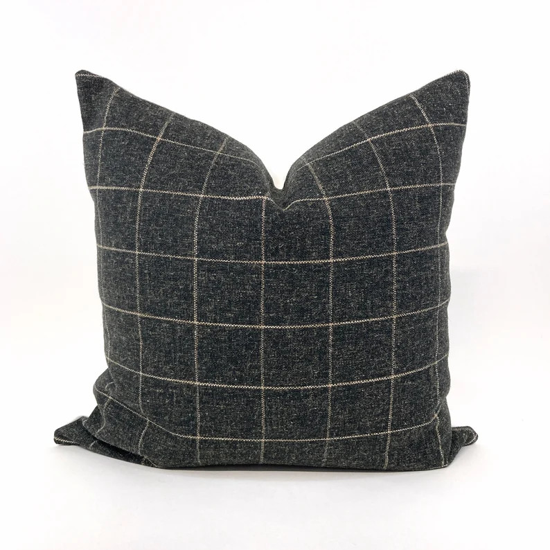 Charcoal Window Pane Pillow Cover - Etsy | Etsy (US)