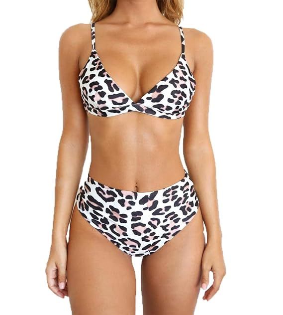 BTFBM Women Casual Leopard Printed Triangle High Waisted Two Piece Bikini Set | Amazon (US)