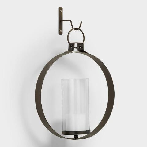 Ethan Bronze Circle Pendant Candle Wall Sconce | World Market