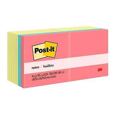 Post-it - Notes, 3"" x 3"", Poptimistic Collection, 100 Sheet/Pad, 14 Pads/Pack - Canary Yellow/Blue/Orange/Pink | Best Buy U.S.