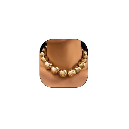 Chunky Gold Bead Statement Choker Necklaces for Women,Large Exaggerated Boho Gold Ball Chain Necklace Trendy Jewelry Accessories Gift (Gold) | Amazon (US)