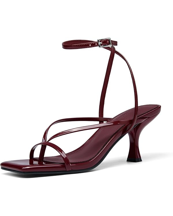 PiePieBuy Women's Lace Up Heeled Sandals Square Flip Flop High Heels Strappy Party Shoes | Amazon (US)