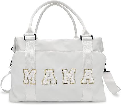 Chenille Letter Duffle Bag, Mama Bag With Patches, Nylon Chenille Letter Embroidered Travel Bag, ... | Amazon (US)