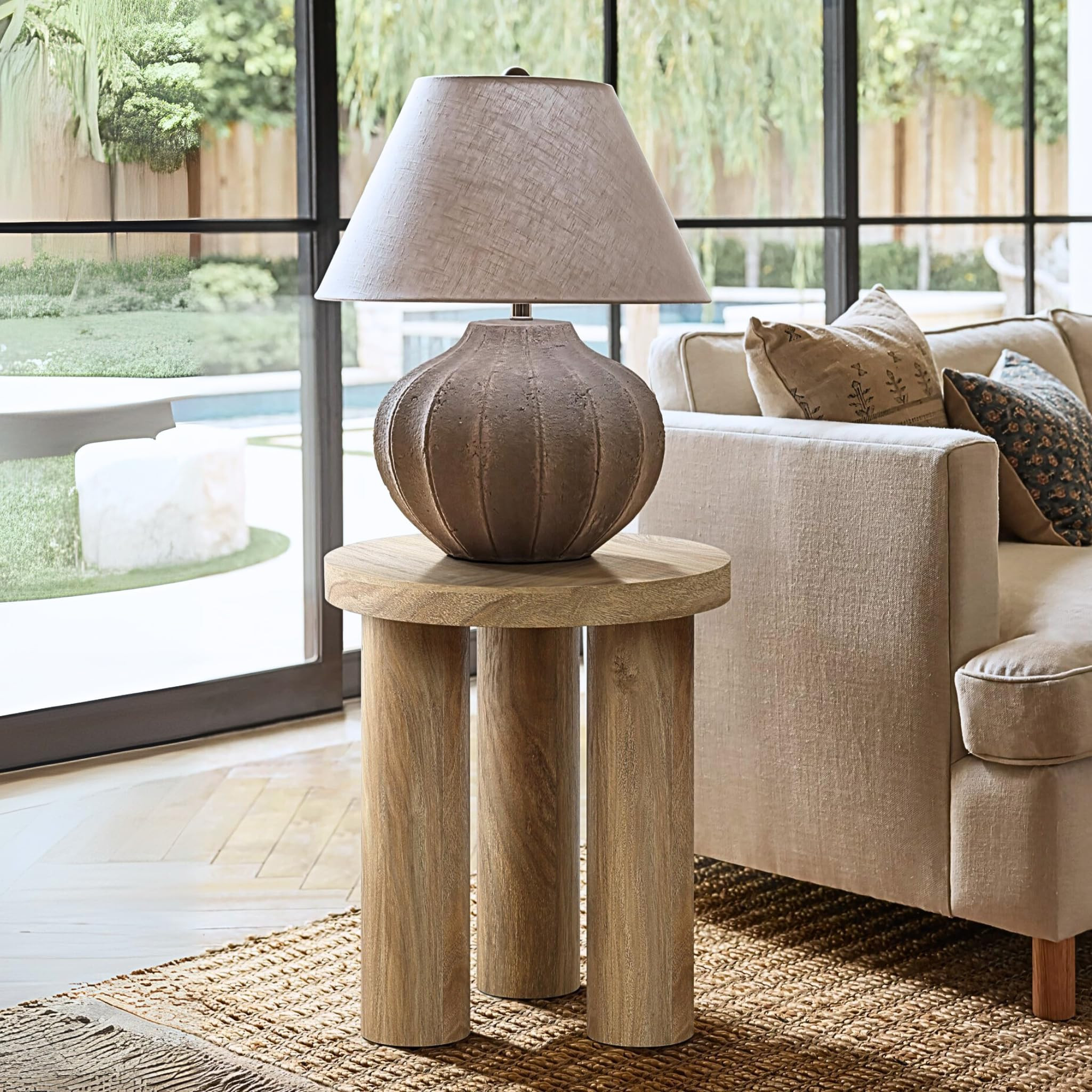 LuxenHome Round Side Table, 19" Tall End Table with 3 Pillar Legs, Modern Farmhouse Dark Oak Fini... | Amazon (US)