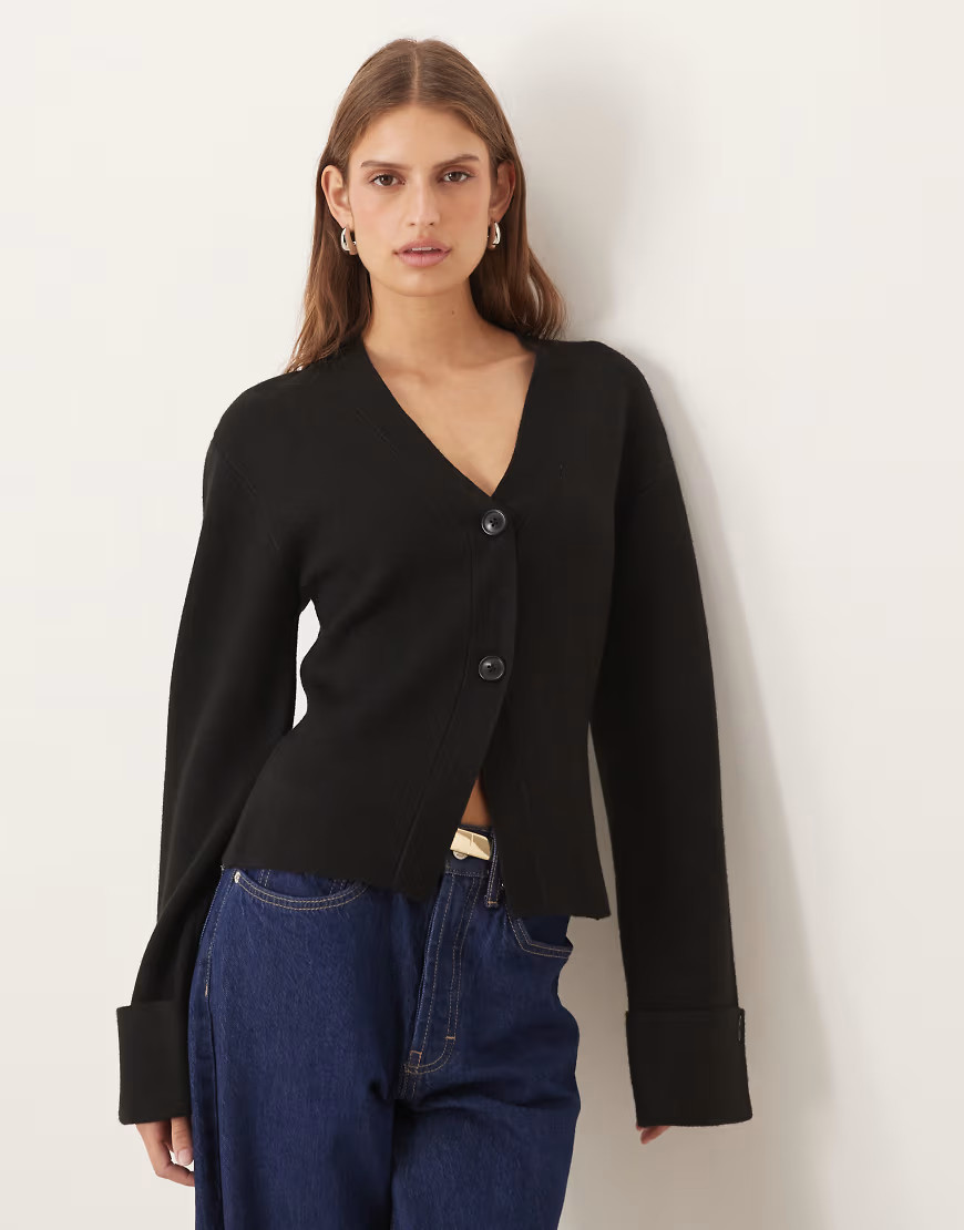 Gina Tricot long sleeve knitted sculptured cardigan in black | ASOS (Global)
