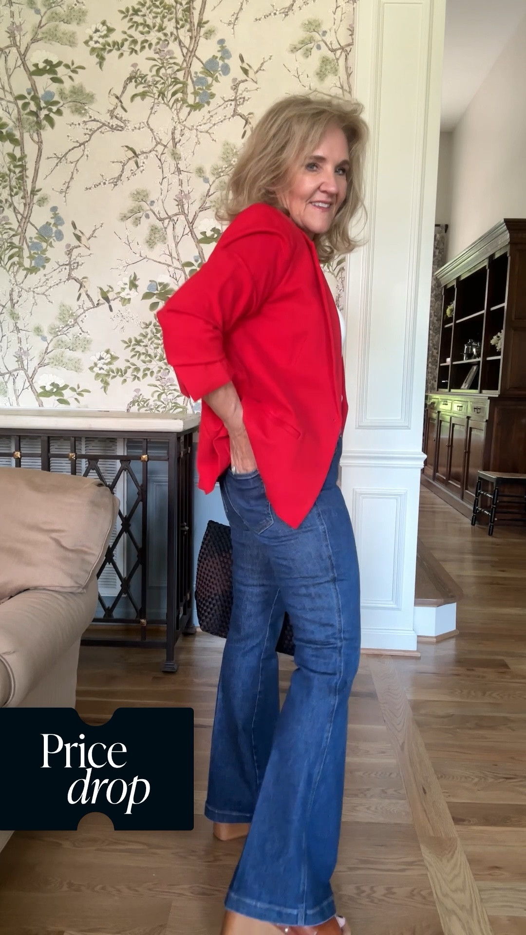 Three styles of spanks everywhere denim are on sale for $98 and I have an extra 25% off code WEAR25 
The size medium petite makes them pretty fitted so size up if you want a little extra room
I just received the wide leg version in the chalk and it’s a really nice slightly off-white denim that you’ll be able to wear into fall in winter
These are pull on styles with the spanks, smoothing in the tummy area a great time to give them a try
This red blazer is spanks also and I’m in a medium. It does not come in petite so I have to push the sleeves up within an elastic.

#LTKOver40 #LTKFindsUnder100 #LTKSaleAlert