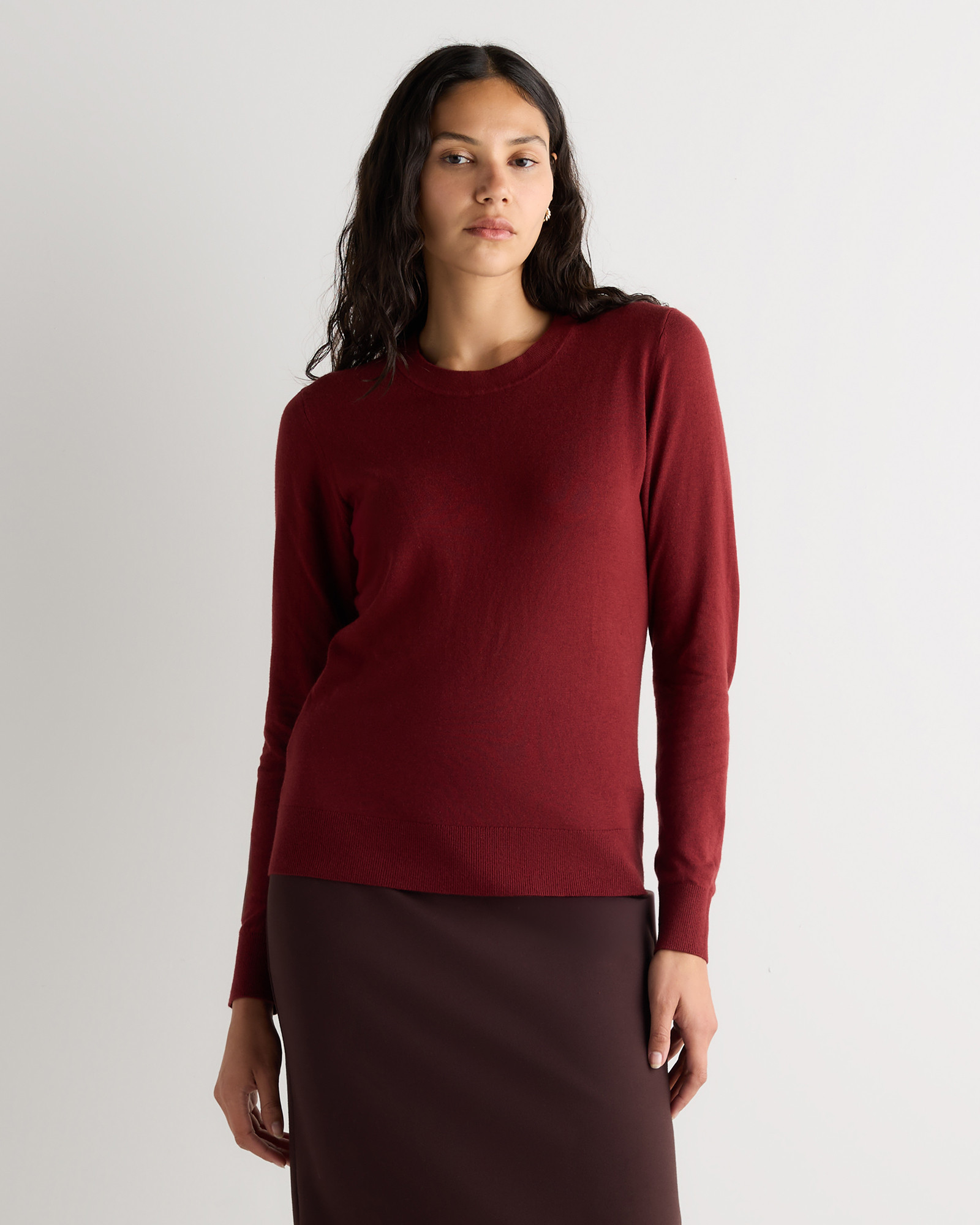 Quince | Women's Lightweight Cotton Cashmere Crew Sweater in Deep Brick Red, Size Large, Organic Cotton | Quince