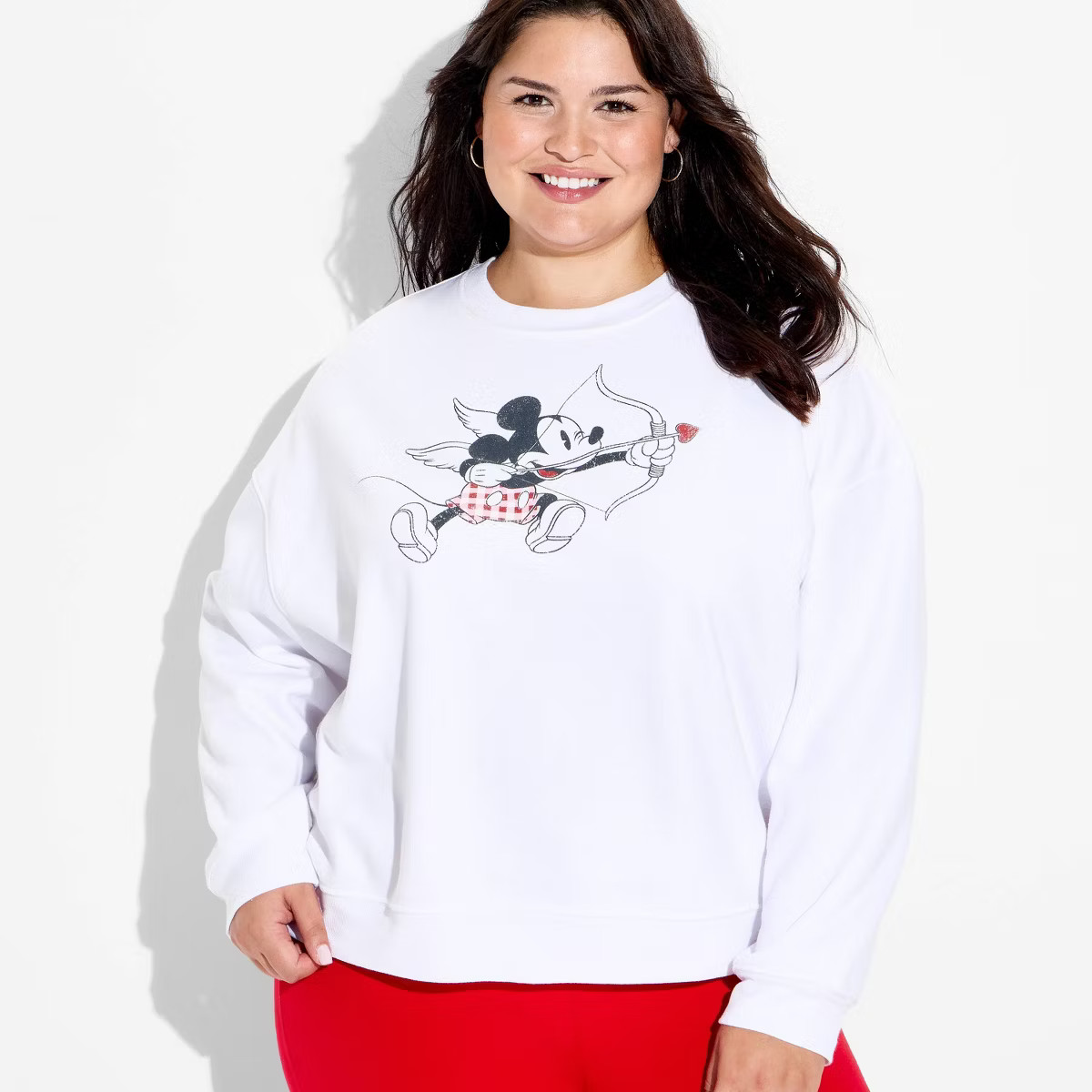Women's Mickey Cupid Graphic Pullover Sweatshirt - White | Target