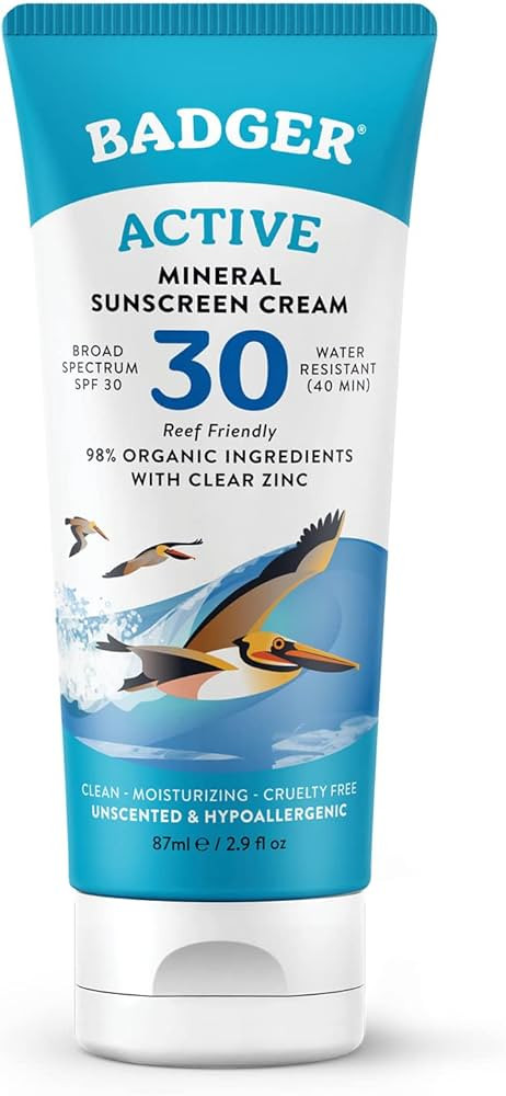 Badger Mineral Sunscreen Cream SPF 30, Zinc Oxide Sun Care, 98% Organic, Reef Safe, Water Resista... | Amazon (US)