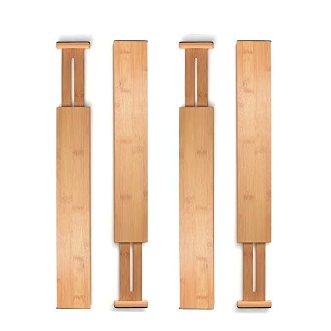 Bamboo Drawer Divider Set of 4 - Kitchen Drawer Organizer Spring Adjustable & Expendable Drawer Divi | Amazon (US)